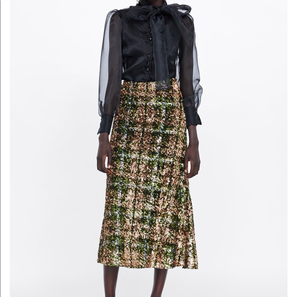NWT Zara gold,green,bronze sequin skirt